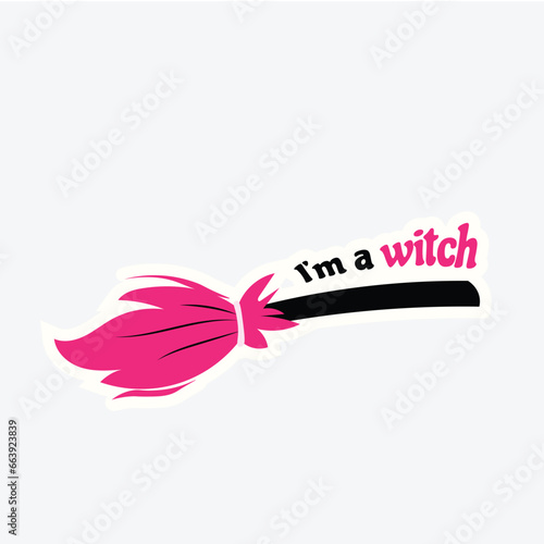 Girly Halloween Brew and Broomstick Sticker