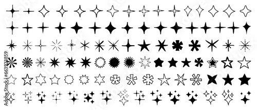 Cool Hand-Drawn Sparkle Icons Collection. Shine Effect Sign Vector Design. Set of Doodle Star Shapes. Magic Symbols.