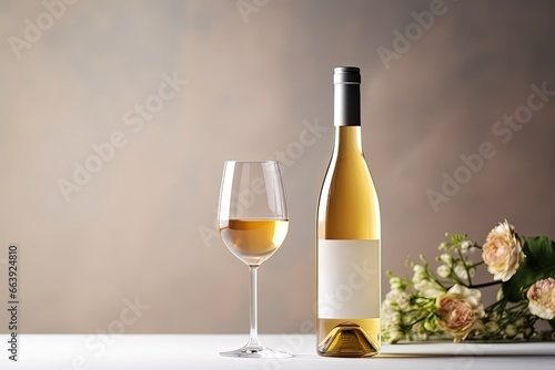Elegant Wine Setting with White Wine Glass and Bottle