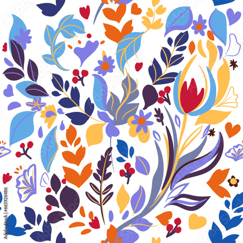 Abstract  seamless vector pattern with hand drawn flowers