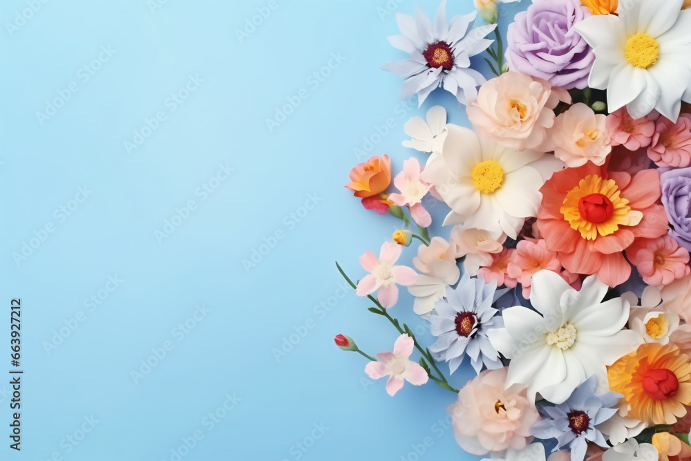 White and Pink Daisy Flowers Isolated on Blue Background White and Pink Daisy Flowers Isolated on Blue Background