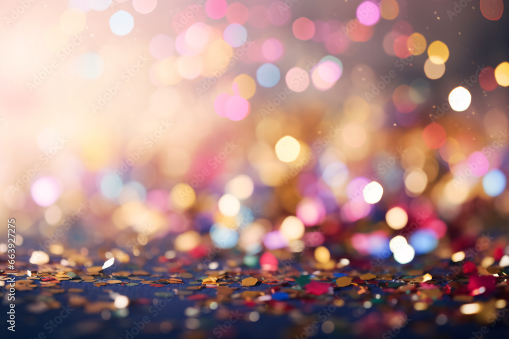 Blurred Background of Colorful Lights and Confetti, Perfect for Celebrations