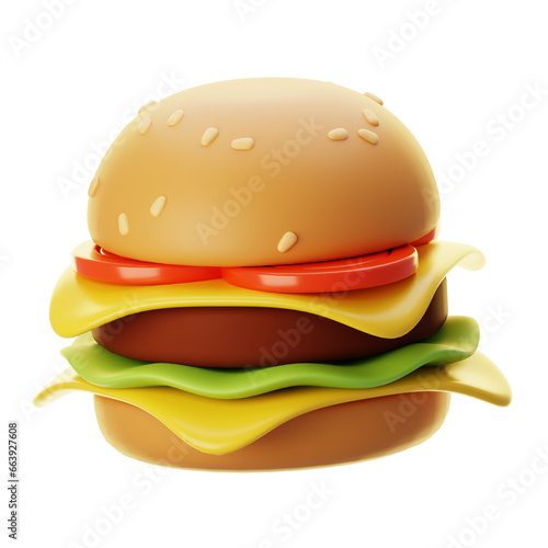Fast food icon concept. 3d rendering burger icon