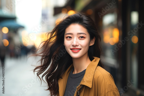 Gorgeous Chinese Woman Model Smiling At The Camera. Fashion Street Photography. Ai Generated © eclypse78