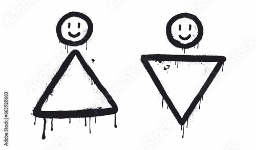 Vector illustration of toilet symbols for men and women in graffiti style, hand-drawn. Street art.