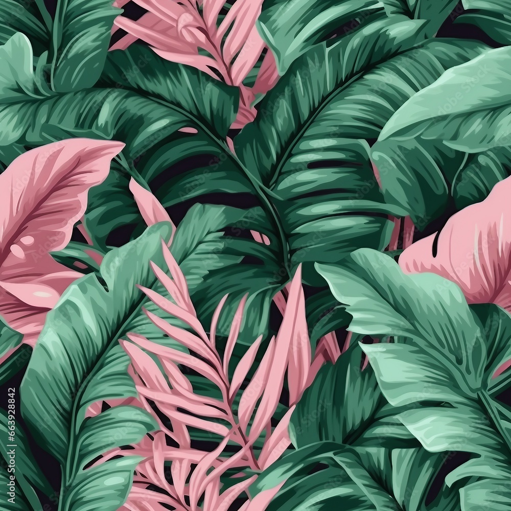 custom made wallpaper toronto digitalTropical vector green leaves seamless pattern pink background. Exotic wallpaper. generative ai