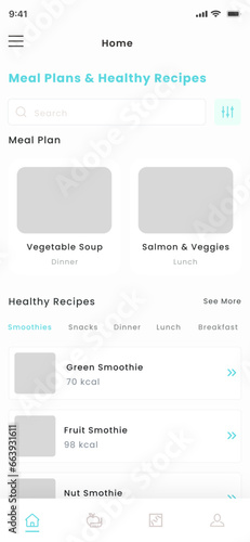 Nutrition Tracker, Healthy Food Plan, Diet Meals and Recipes Green Mobile App and Ui Kit Template