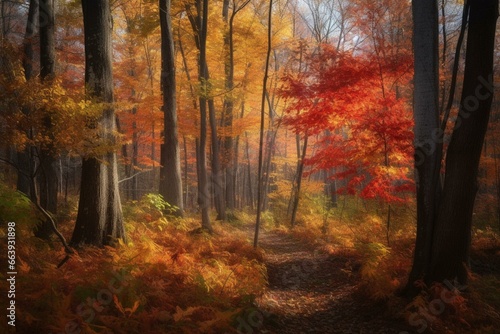 artwork depicting a woods in fall. Generative AI