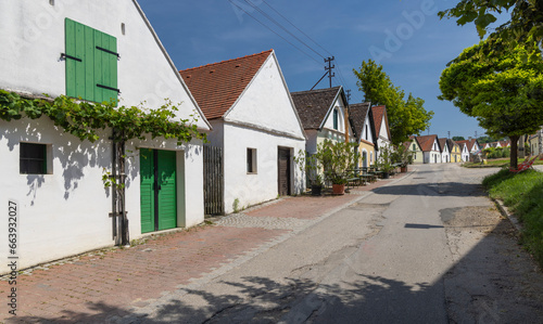 Traditional wine cellars street (kellergasse) in Falkenstein, Lower Austria, Austria