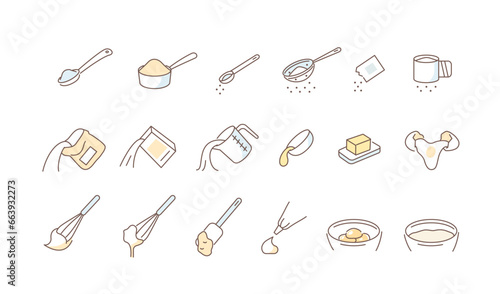 Cooking weights and measures  set. Liquid and dry culinary ingredients. Typical baking containers for different recipes. Flat vector illustration isolated on white background.