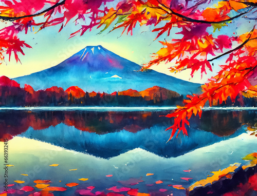 Mt Fuji in Iconic autumn view at morning