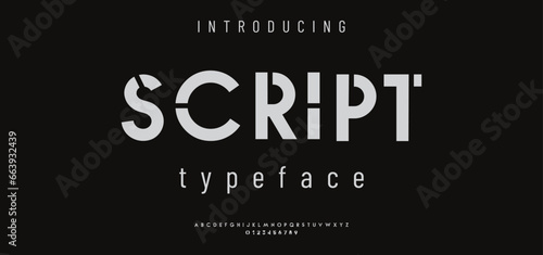 Script Modern abstract digital alphabet font. Minimal technology typography, Creative urban sport fashion futuristic font and with numbers. vector illustration.