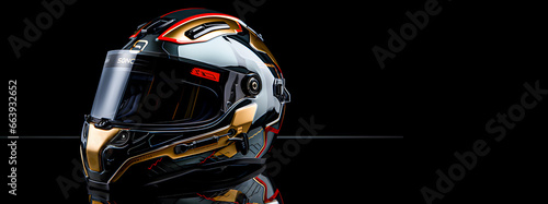 A formula one helmet on a black background. Space for text