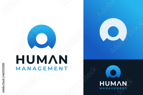 Negative Space Human People in Circle Round Icon For Human Resource Management Logo Design Branding Template
