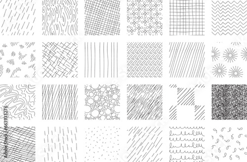 crosshatch pattern set. Different seamless textures made in hand drawn pencil style. photo