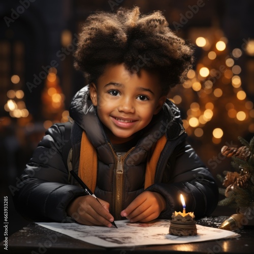 Little boy writing a letter to Santa Claus, christmas wishes © Arunoday