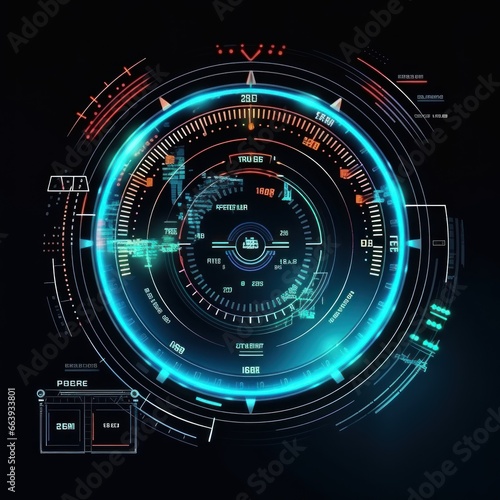 Abstract of glowing futuristic in virtual head up cyber interface concept. Background futuristic innovation of neon in back background. generative AI