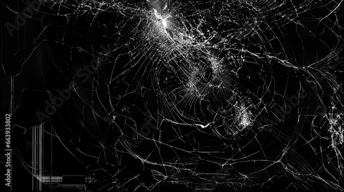 texture cracks on broken lcd screen, computer monitor or tv black and white photo photo