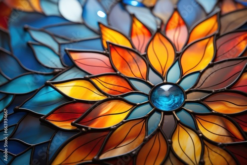 Stained Glass Elegance  Abstract Wallpaper with Intricate Kaleidoscopic Patterns.