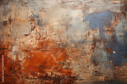 Rustic Beauty  Experience the captivating textures and peeling paint of a weathered and rusty wall in this abstract desktop background.