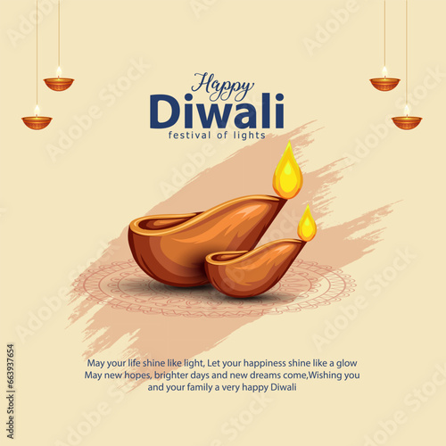 happy Diwali. Indian festivals of light with outline Diya. vector illustration design
