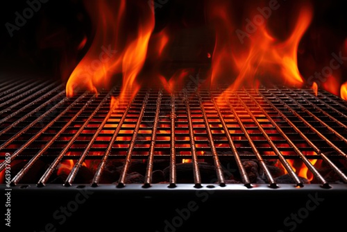 BBQ grill with burning flames. Blank space to add meat. Ai Generative