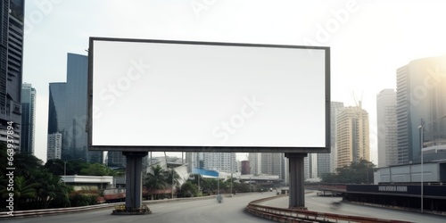 Empty white billboard signage advertising signs on the side of highway. Mockup advertisement concept. Generative ai