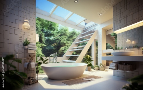 3d render of light interior bathroom