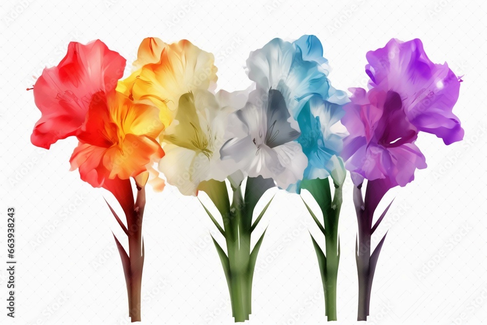 Colorful gladiolus flower illustration on transparent background. Generative AI - obrazy, fototapety, plakaty 