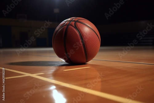 A basketball on the court. Generative AI © Thalia