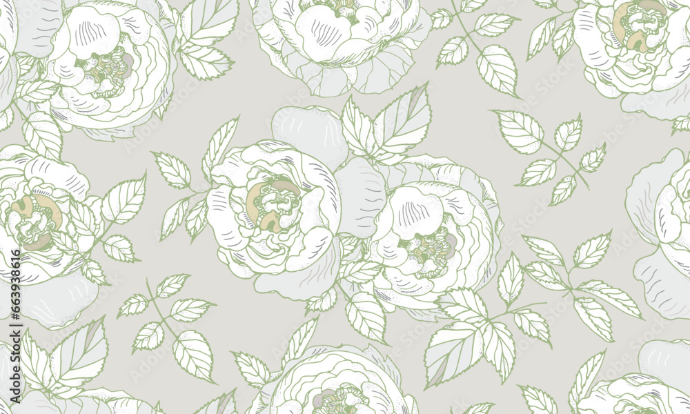 Seamless floral pattern. Delicate roses or peonies on a light background.It can be used to create wallpaper and textiles.