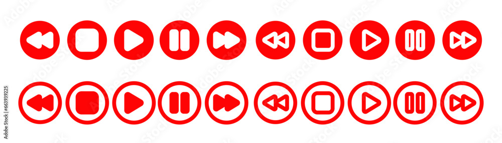 Media player button icon set. Playback control buttons, video audio player, play and pause vector. Vector illustration on a white background, eps10 Media player button icon set. Playback control buttons, video audio player, play and pause vector. Vector illustration on a white background, eps10