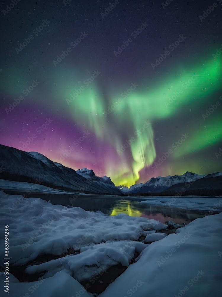 Naklejka premium aurora borealis over the mountains