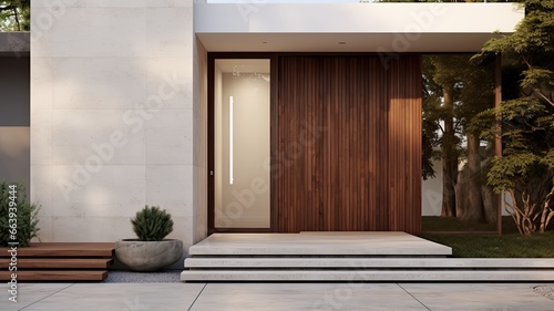 Wallpaper Mural Clean entrance door by wooden with perfect matching white wall to make it homey. Generative AI Technology  Torontodigital.ca