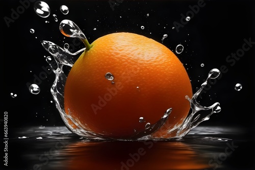 Water drops on Orange fruit with black background