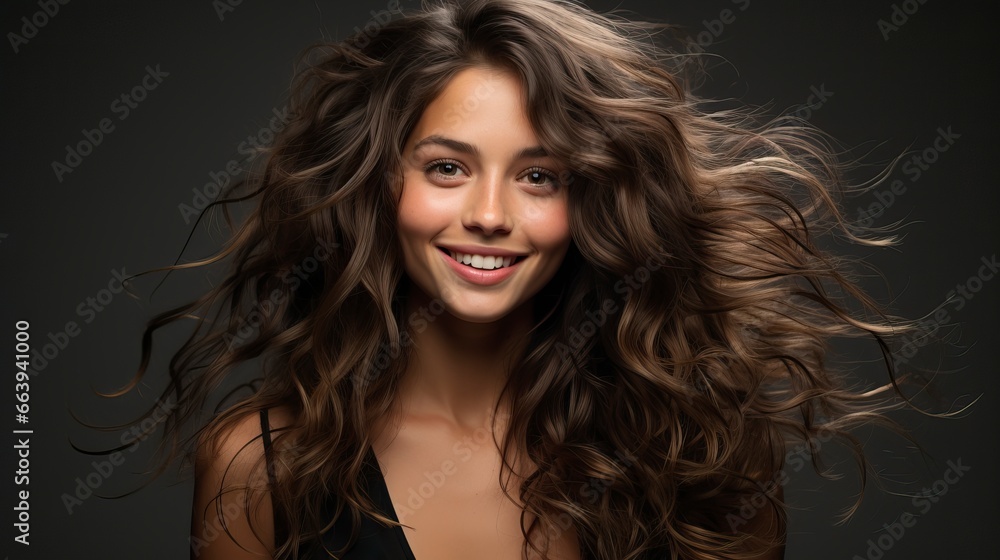 Naklejka premium Cute women beautiful hair fluttering in breeze