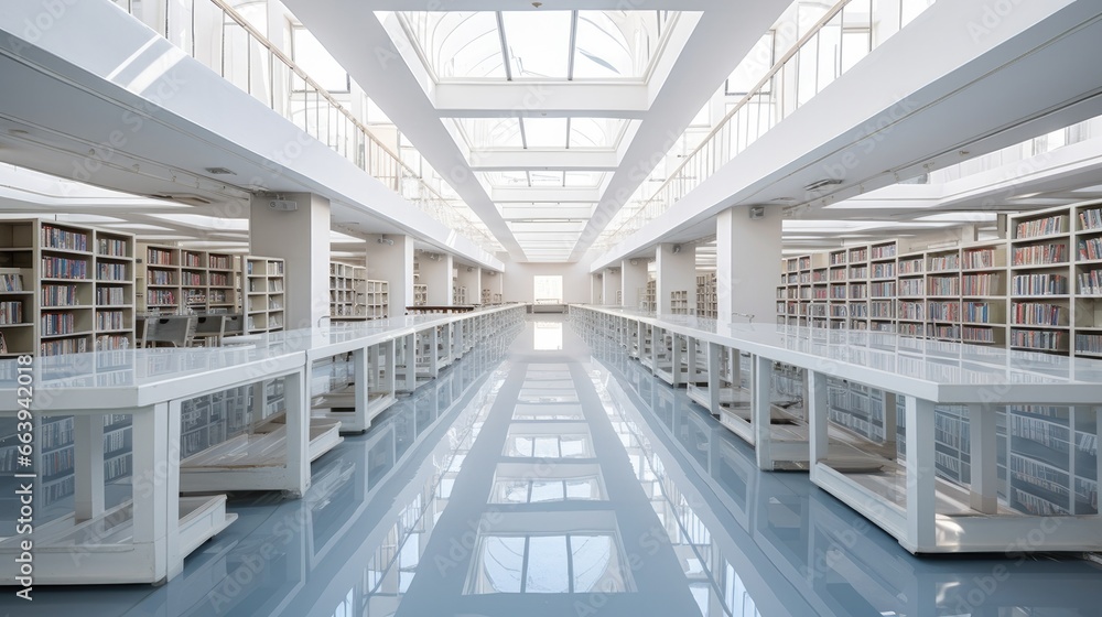 Chinese high school library with amazing space and light where learning is easy. Generative AI Technology Chinese high school library with amazing space and light where learning is easy. Generative AI Technology