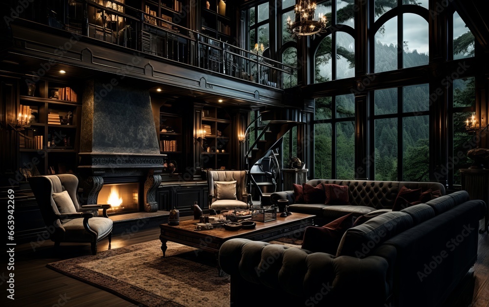 3d render of dark interior living room