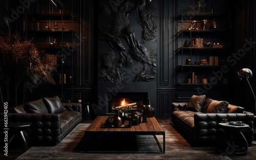 3d render of dark interior living room