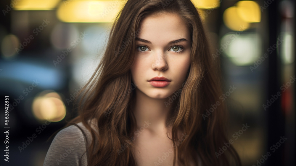 a young woman with long, curly hair, looking at the camera with a mix of curiosity and intrigue. She appears to be in a thoughtful or contemplative mood a young woman with long, curly hair, looking at the camera with a mix of curiosity and intrigue. She appears to be in a thoughtful or contemplative mood