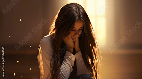 a woman with long, dark hai...