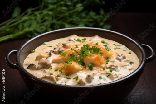 Tender Hühnerfrikassee: A Hearty, Creamy Chicken Stew Bursting with Flavor, Comforting Potatoes, and Scrumptious Peas in a Delightful Creamy Sauce