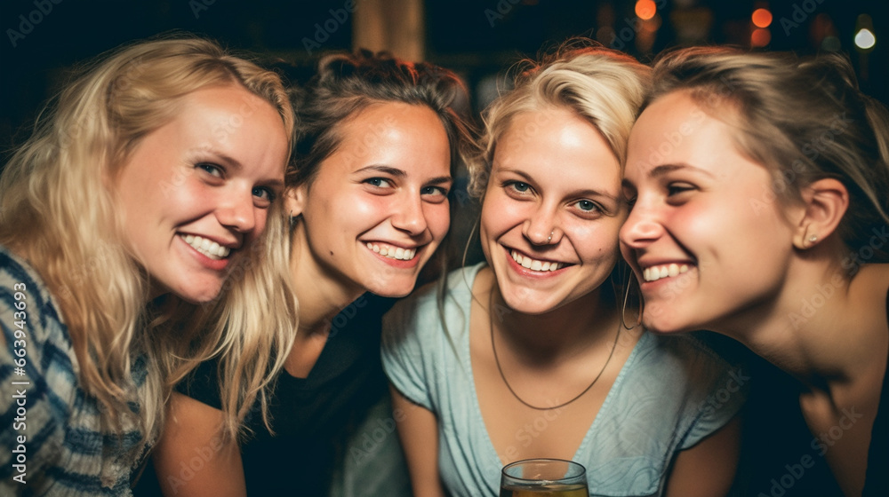 Four young women smiling for a picture together