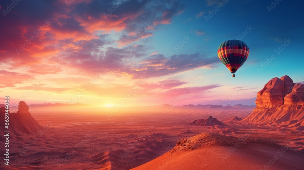 Hot air balloon over the desert Hot air balloon over the desert