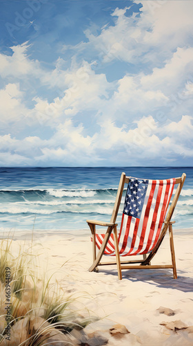 Tranquil Beach Setting with American Flag © Maxim