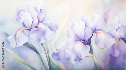 Beautiful illustration with blue blooming iris flowers.