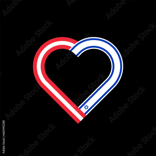 unity concept. heart ribbon icon of austria and israel flags. vector illustration isolated on black background