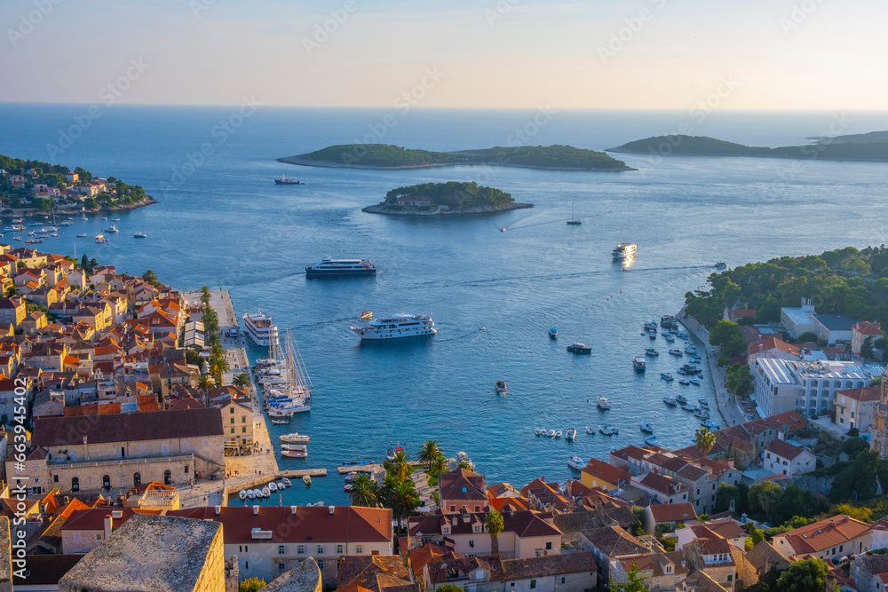 Beautiful view of harbor in Hvar town, Croatia
