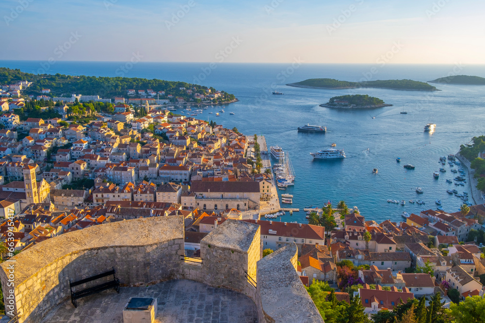 Beautiful view of harbor in Hvar town, Croatia