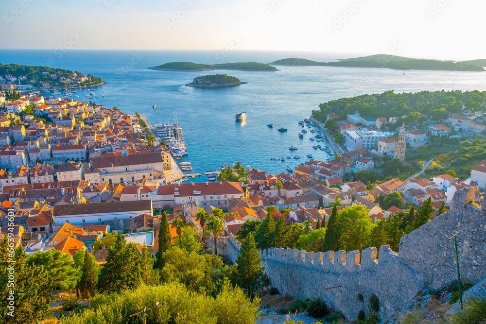 Beautiful view of harbor in Hvar town, Croatia